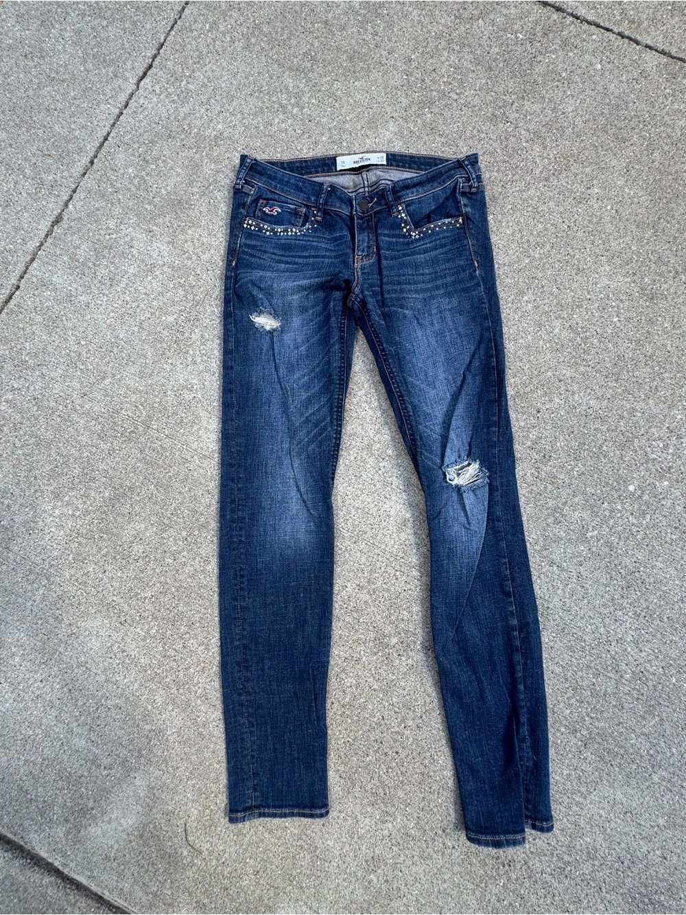 Hollister Dark Blue Skinny Jeans with Knee Rips
